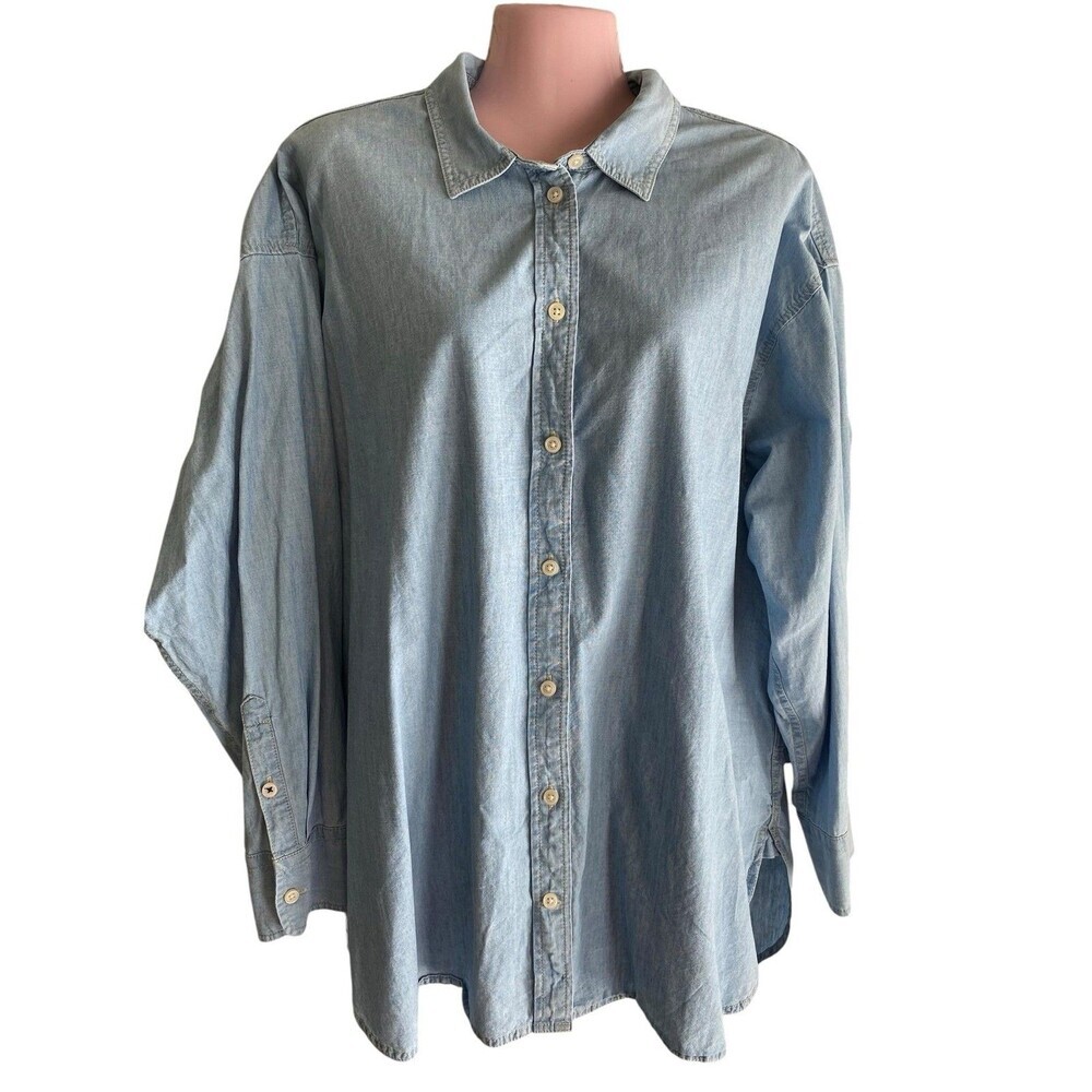 J.Crew Shirt Womens 18 Blue Chambray Denim Button Up Relaxed Fit Long Sleeve